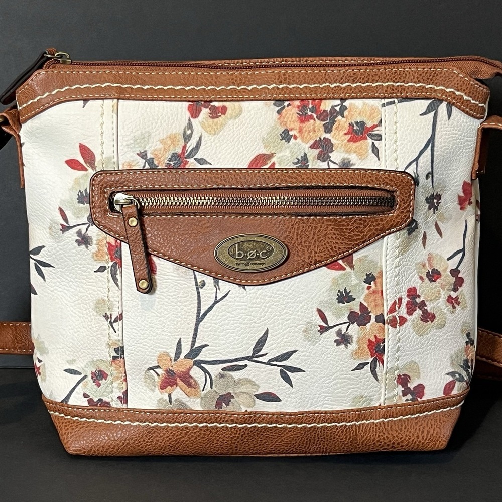 BOC Womens Faux Leather Handbag Floral Shoulder Strap Cross‎ Body Zip Pockets